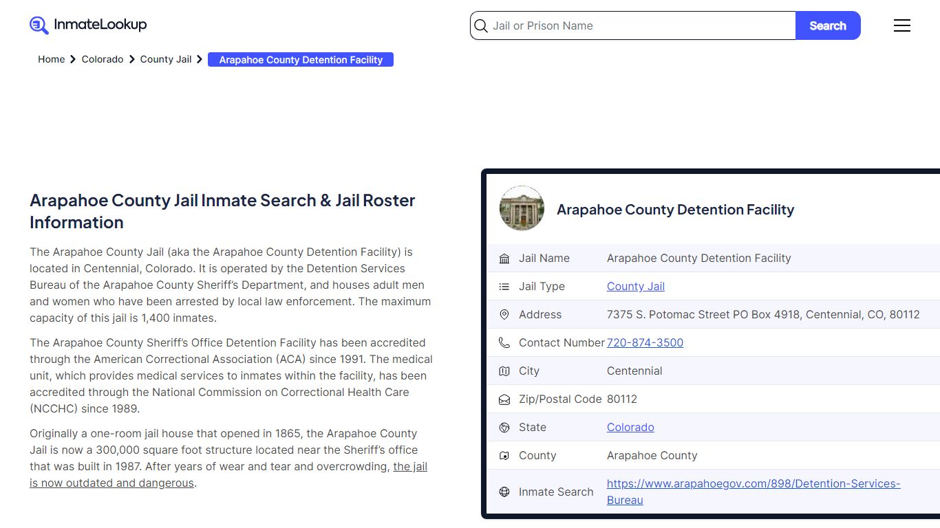 Arapahoe County Detention Facility Inmate Search, Jail Roster, Bookings ...